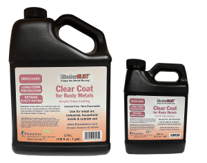Gallon and quart jugs of HinderRUST Clear Coat for Rusty Metals