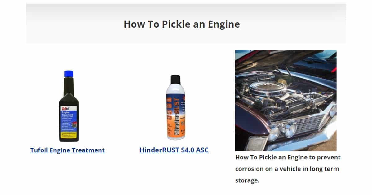 How To Pickle an Engine to prevent corrosion on a vehicle