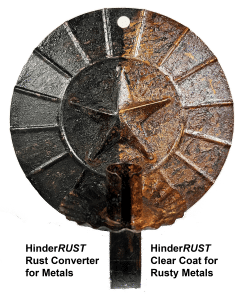 Image of rusty piece coated with rust converter and clear coat